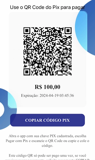 Passo 4: Use o QR Code do Pix para pagar.